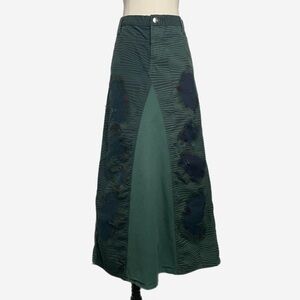Vintage Y2K Custo Barcelona distressed low rise chino maxi skirt green stripe XS
